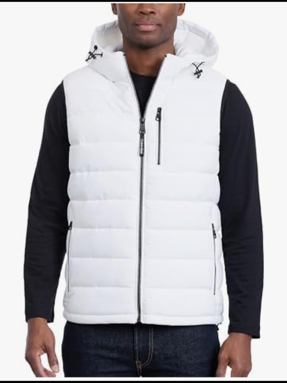 Calvin Klein White Hooded Quilted Puffer Vest with Black Trim - Picture 3 of 6